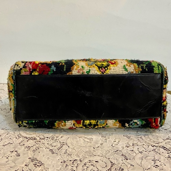 Vintage, Jana, Black, Floral, Hand Made Tapestry Handbag 13in L x 10in H x 4in W - Picture 4 of 12